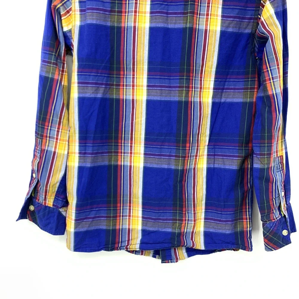 Eddie Bauer Kids XL‎ Shirt Button Down Top Blue Yellow Plaid Long Sleeve Cotton